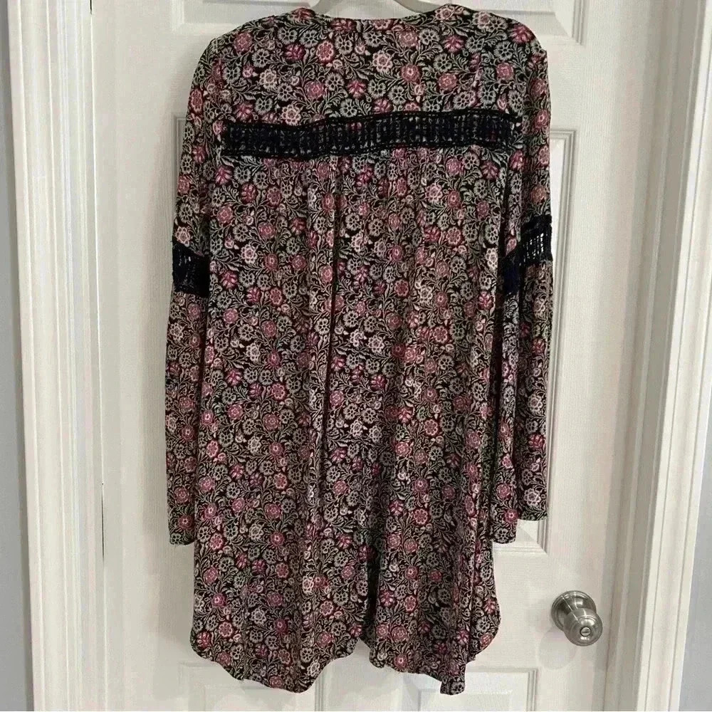 Knox Rose Floral Bell Long Sleeve Mini Dress Tunic Women L Dark Romance Crochet - Picture 9 of 13